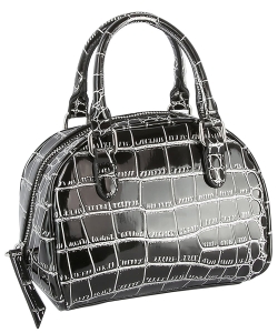 Silver Croc Top Handle Satchel Bag LH118-Z BLACK